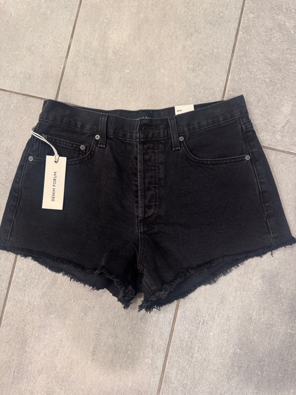 Denim Forum Black High-Rise Frayed Hem Jean Shorts